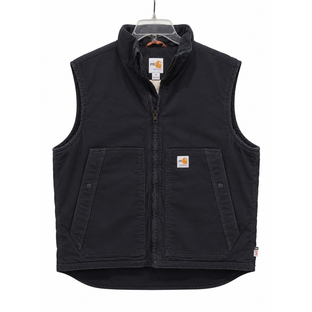 Carhartt FR Flame Resistant Mock Neck Canvas Vest Mens XL Navy Full Zip Workwear